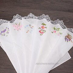 TanQiang Embroidered Butterfly Lace Flower Hankies 6PCS Vintage Cotton Women Napkin Floral Assorted Cloth Portable Ladies Handkerchief