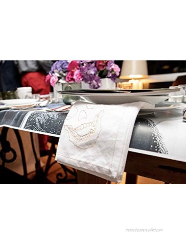 Thomas Fuchs Creative Ivory on White 100% Cotton Cloth Napkins Embroidered Skull Pattern Set of 4 Whimsical Designs 20 x 20 Inch Super Absorbent Mitered Corners and Straight Seamed Edges