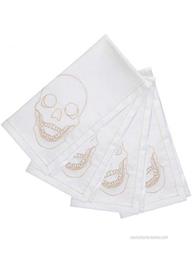 Thomas Fuchs Creative Ivory on White 100% Cotton Cloth Napkins Embroidered Skull Pattern Set of 4 Whimsical Designs 20 x 20 Inch Super Absorbent Mitered Corners and Straight Seamed Edges