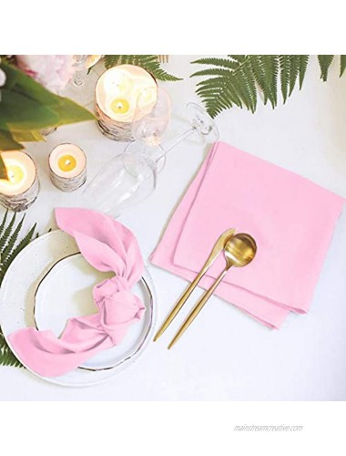 VEEYOO Cloth Napkins Set of 12 Pieces 17 x 17 Inch Solid Polyester Table Napkins Soft Washable and Reusable Dinner Napkin for Weddings Parties Restaurant Pink Napkins Cloth