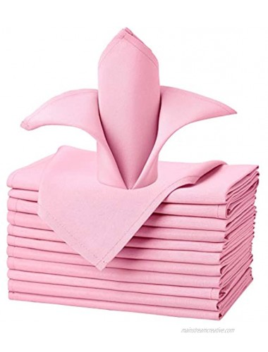 VEEYOO Cloth Napkins Set of 12 Pieces 17 x 17 Inch Solid Polyester Table Napkins Soft Washable and Reusable Dinner Napkin for Weddings Parties Restaurant Pink Napkins Cloth