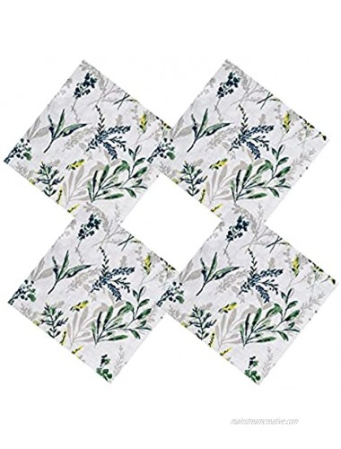 Waverly Meadow Views Indoor Outdoor Floral Print Fabric Napkins Blue Green and Yellow Wildflower Design Stain and Water Resistant Tablecloth Wrinkle Free Fabric Napkins Set of 4 Napkins