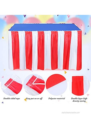 54 Pieces Carnival Circus Party Decorations Set Include 2 Red and White Table Skirt Circus Theme Table Skirt 2 Disposable PE Tablecloth and 50 Blue Red Yellow Latex Balloon Blue Tablecloth