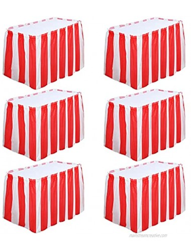 6 Pack Red and White Striped Table Skirts Carnival Circus Table Skirts Disposable Table Skirts for Carnival Theme Party Birthday Party and Outdoor Table Decorations