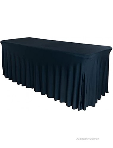 6ft Spandex Fitted Table Skirts for Standard Rectangular Folding Tables Stretchable Tablecloth One Piece 6 Foot Table Cover Wrinkle Resistant Ruffles Design for Weddings Party Events Black