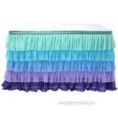 6ft Tulle Table Skirt 5 Layer Tablecloth Tutu Chiffon Table Skirting for any size of table rectangular or round,for Baby Shower Birthday Wedding Party Banquet Decoration purple mix 6ft L72inH30in
