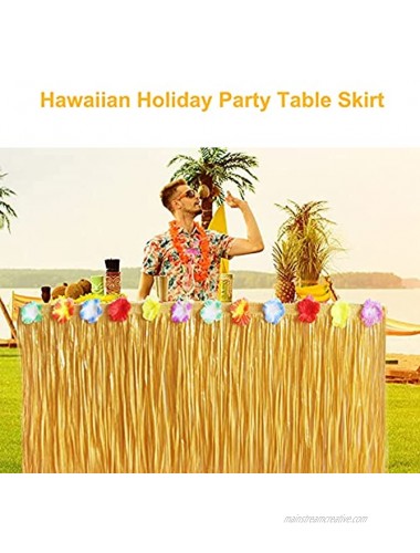 9ft Luau Grass Table Skirt Set for Hawaiian Tropical Party Decoration Brown Table Skirt Hawaiian Luau Palm Leaves Hibiscus Flowers and Pineapple for Birthday Summer Beach Party Decoration Brown
