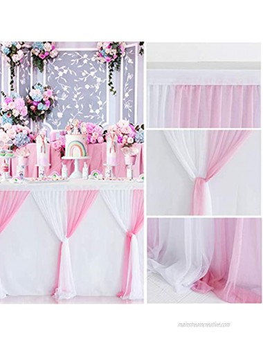 9FT Pink Tulle Table Skirt Wrinkle Free Pink Tutu Table Skirts for Wedding Birthday Baby Shower Party