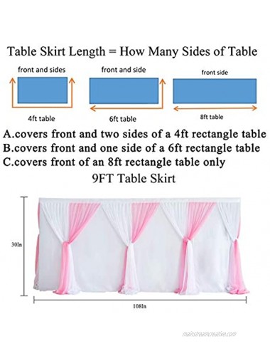 9FT Pink Tulle Table Skirt Wrinkle Free Pink Tutu Table Skirts for Wedding Birthday Baby Shower Party