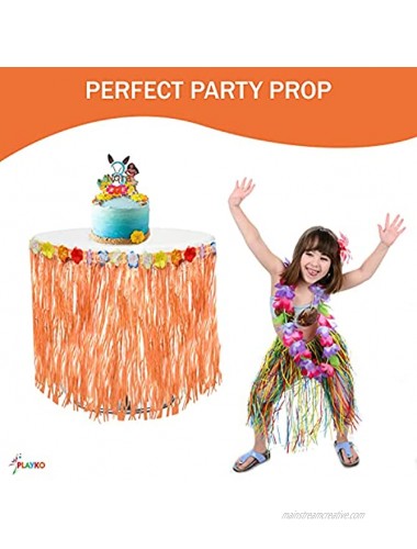 Artificial Grass Table Skirt – Faux Natural Hay Grass Skirt Table Fringe Faux Hibiscus Flowers Luau Table Skirt Colorful Hawaiian Table Skirt Hula Table Skirt Artificial Grass Table Cloth 9FT X 29