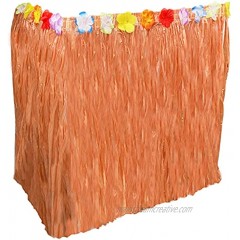 Artificial Grass Table Skirt – Faux Natural Hay Grass Skirt Table Fringe Faux Hibiscus Flowers Luau Table Skirt Colorful Hawaiian Table Skirt Hula Table Skirt Artificial Grass Table Cloth 9FT X 29"