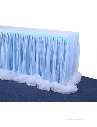 Baby Blue Tulle Tutu Table Skirt for Wedding Baby Shower and Birthday Party ,LED Table Skirt for Rectangle or Round Table6 ft Table Skirt