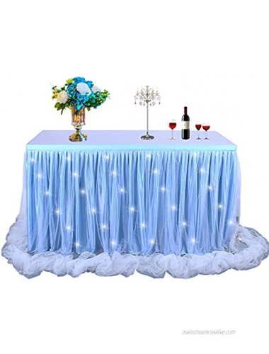 Baby Blue Tulle Tutu Table Skirt for Wedding Baby Shower and Birthday Party ,LED Table Skirt for Rectangle or Round Table6 ft Table Skirt