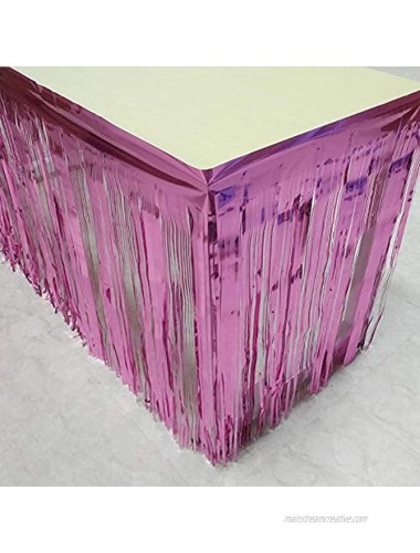 BluKey 29x108-Inch Metallic Fringe Table Skirt Banner Pink