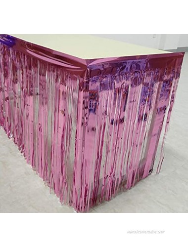 BluKey 29x108-Inch Metallic Fringe Table Skirt Banner Pink