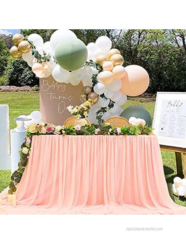 Chiffon Table Skirt 6Ft Party Pleated Table skirting with Double Layer Light Peach Chiffon for Wedding Baby Shower Birthdays Cake Table Decoration