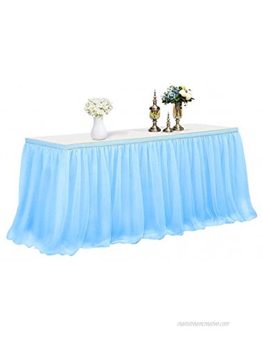 CHIGER Tulle Table Skirt High-end Gold Brim Mesh Fluffy Tutu Table Skirt for Party,Wedding,Birthday Party&Home Decoration 6FT X 0.8M Blue