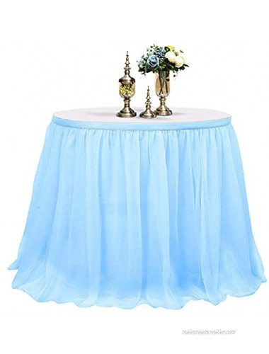 CHIGER Tulle Table Skirt High-end Gold Brim Mesh Fluffy Tutu Table Skirt for Party,Wedding,Birthday Party&Home Decoration 6FT X 0.8M Blue