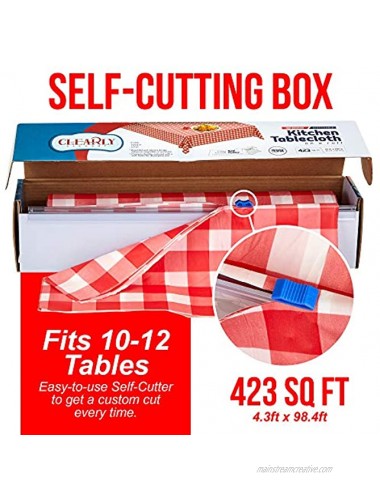 Clearly Elegant RED Gingham Plastic Party Tablecloth Roll Red & White Checkered Table Covering with Self Cutting Compact Box Ideal For Picnics BBQ Banquet Travel Birthday Parties [2 Rolls]