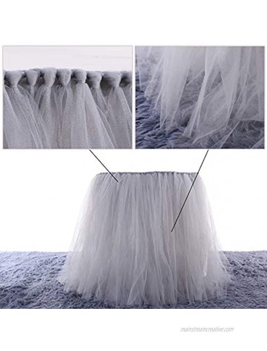 COUTUDI 3ft Tutu Table Skirt Tulle Tablecloth Gauze Romantic Net Yarn for Wedding Party Baby Shower Lace Birthday Party Decoration Bar Valentine's Day Christmas 31 x 36 inch Grey