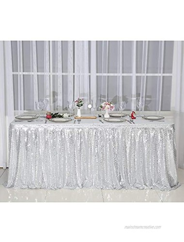 DominiBurl 4FT Silver Sequin Table Skirt for Decorate Rectangular Square Round Table Wedding Birthday Party Family Gathering Baby Shower Elegant and Romantic Atmosphere.