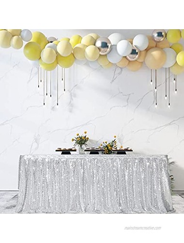 DominiBurl 4FT Silver Sequin Table Skirt for Decorate Rectangular Square Round Table Wedding Birthday Party Family Gathering Baby Shower Elegant and Romantic Atmosphere.