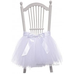 FLYPARTY Handmade Tulle Tutu Chair Skirt with Sash Bow for Party Wedding Baby Shower Home Decoration White