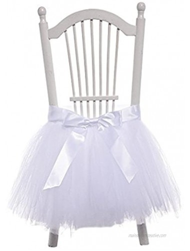 FLYPARTY Handmade Tulle Tutu Chair Skirt with Sash Bow for Party Wedding Baby Shower Home Decoration White