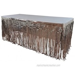 Funeez Set Of Metallic Foil Fringe Table Skirt 30 x 144 With Plastic Table cover 54 x 108 silver