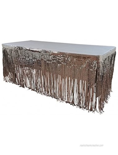 Funeez Set Of Metallic Foil Fringe Table Skirt 30 x 144 With Plastic Table cover 54 x 108 silver