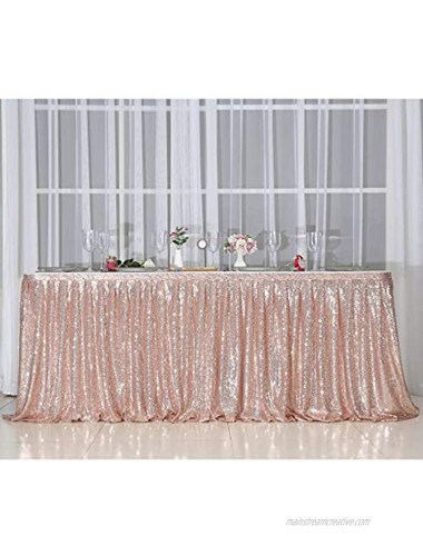 Juya Delight Sequin Table Skirt Rectangle Round Table Cover for Party Wedding Baby Shower Decoration（Rose Gold，L 6ft H 30in ）