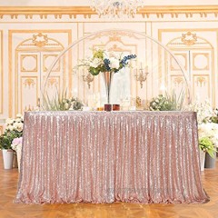 Juya Delight Sequin Table Skirt Rectangle Round Table Cover for Party Wedding Baby Shower Decoration（Rose Gold，L 6ft H 30in ）