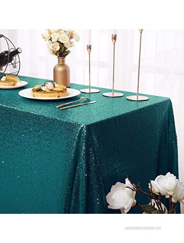 Kirsooku Teal Sequin Tablecloth Glitter Sparkly Iridescent Shimmer for 50 X 50 Square Table Cloth Decorations for Birthday Party Supplies Event Wedding Table Covers Table Skirt Decor