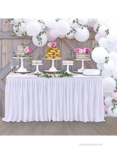 Leegleri 14 ft White Polyester Pleated Table Skirt for Rectangle Table,Ruffle Tutu Table Cloth for Baby Shower Wedding,Birthday Party,Gender Reveal,Dessert Cake Table