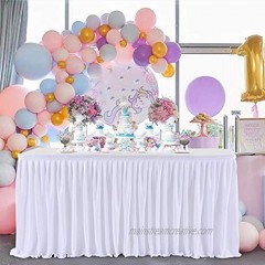 Leegleri 14 ft White Polyester Pleated Table Skirt for Rectangle Table,Ruffle Tutu Table Cloth for Baby Shower Wedding,Birthday Party,Gender Reveal,Dessert Cake Table