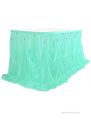 leegleri 9ft Turquoise Tulle Tutu Table Skirt for Rectangle or Round Table Ruffle Tablecloths for Party,Baby Shower,Birthday,Wedding,Table Skirting