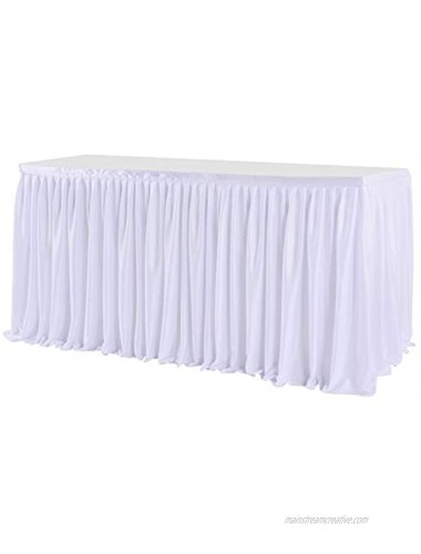 Little Funny 6ft White Polyester Pleated Table Skirts for Wedding Bridal Shower Baby Shower Banquet Gender Reveal Party Table Decorations for Rectangle Tables