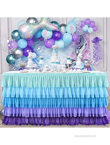 Mermaid Tablecloth Tutu Table Skirt Little Mermaid Table Cover for Rectangle Tables 6ft Baby Shower Gender Reveal Mermaid Birthday Party Decoration