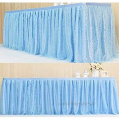Pink Tulle Table Skirt Starry Sky Dot Table Tutu Cloth for Rectangle Round Candy Table Baby Shower Wedding Decor Table Fluffy Skirting Baby Blue L72 H30 inch