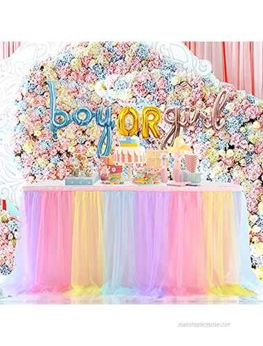 Rainbow Tulle Table Skirt for Baby Shower Unicorn Birthday Party Tutu Table Cloth for Baby Gender Reveal Wedding2Yard L 6ft,H30in
