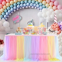 Rainbow Tulle Table Skirt for Baby Shower Unicorn Birthday Party Tutu Table Cloth for Baby Gender Reveal Wedding2Yard L 6ft,H30in
