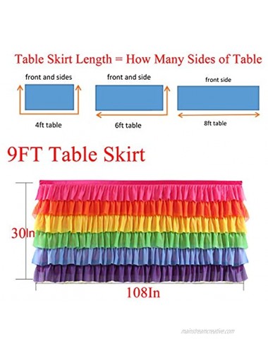 Rainbow Tutu Table Skirt 6ft 9ft 14ft Mermaid Party Baby Chiffon Table Cloth for Rectangle Round Table Bright Rainbow L9ft × H30in