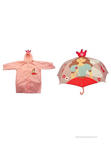 Rainstoppers Pink Princess Child Raincoat & Princess POPUP Raincoat Umbrella Set 2 Piece
