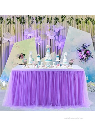 Table Skirt Baby Shower Tulle Curly Willow Table Skirting Rectangle Tutu Table Decoration Table Cloth for Birthday Party,Gender Reveal Wedding Size 9ft