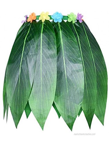Ti Leaf Hula Skirt Hawaiian Leaf Skirt Green Grass Skirt with Artificial Hibiscus Flowers for Beach,Luau Party Supplies