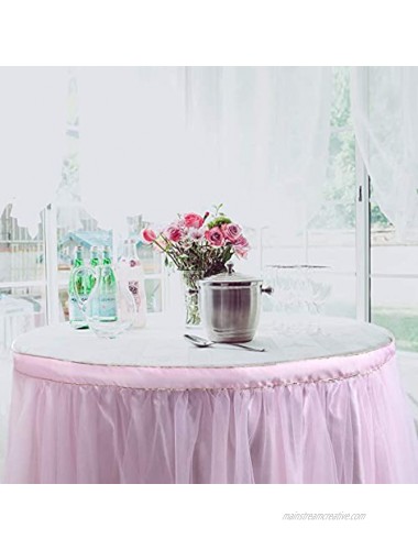 Tulle Tutu Table Skirt Home Decoration Skirts Table Fluffy Cloth Skirting Rectangle or Round for Baby Shower Wedding Birthday Pink 9ft