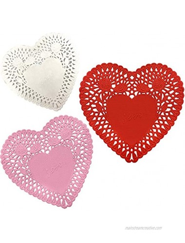 100 Pcs Mini Valentine Heart Doilies 4 Inch Paper Lace Doilies with 3 Colors Red Pink White Valentine Heart Doilies Valentine Craft Gift Set for Wedding Party Decoration Ornaments
