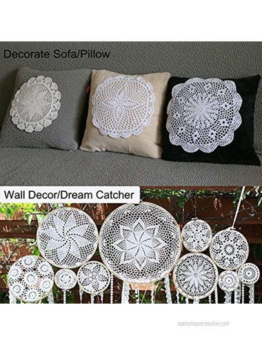 12Pcs Hand Crochet Lace Doilies Handmade Round Cotton Lace Table Placemats Coasters Varied Sizes 6-13 Inches White and Beige 12 Pcs