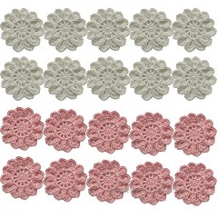 20 Pieces Hand Crocheted Doilies Cream White and Pink 2'' Round Floral Crochet Lace Flower Doily Vintage Wedding Tea Party