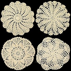 4 Pieces Lace Doilies Crochet Round Lace Placemat Handmade Lace Coasters Vintage Crochet Doilies for Kitchen Dining Room Party Wedding Tableware Dressers Dream Catcher Decoration 7 Inch Beige